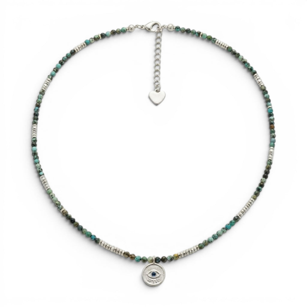 Collana Amuleto con Perline Turchesi In Acciaio Inossidabile
