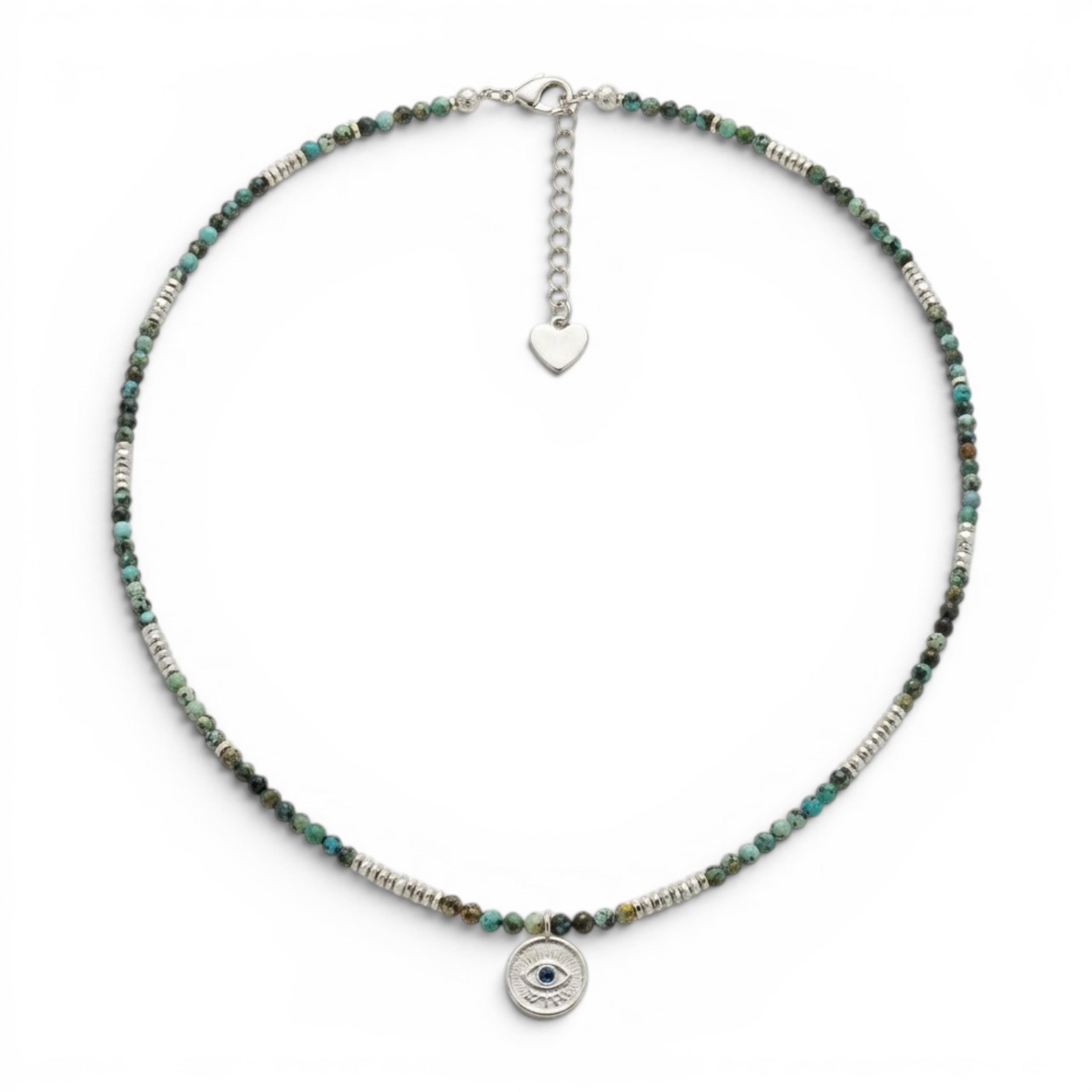 Collana Amuleto con Perline Turchesi In Acciaio Inossidabile