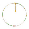 Collana Summer con Foglia in Pietra Rosa e Perline In Acciaio Inossidabile