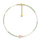 Collana Summer con Foglia in Pietra Rosa e Perline In Acciaio Inossidabile