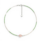 Collana Summer con Foglia in Pietra Rosa e Perline In Acciaio Inossidabile