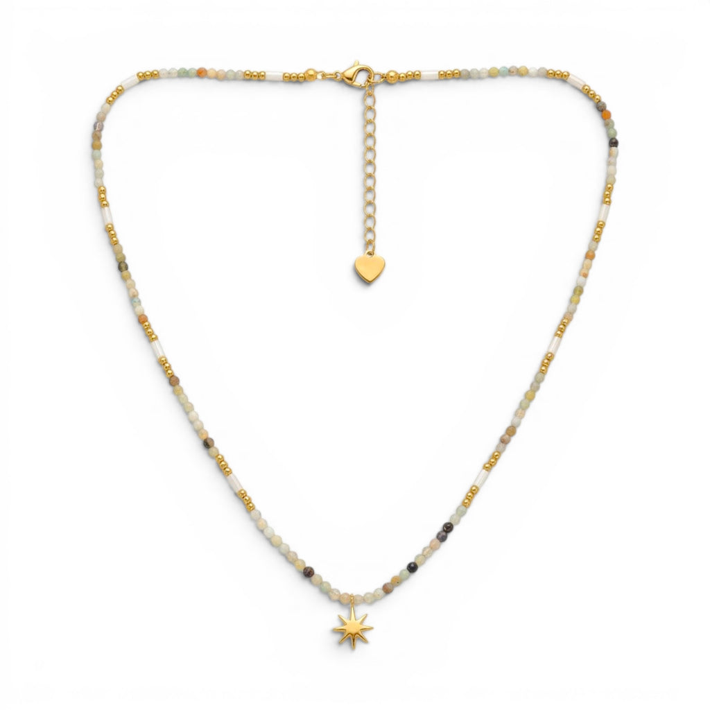 Collana con Ciondolo Stella Polare e Perline In Acciaio Inossidabile