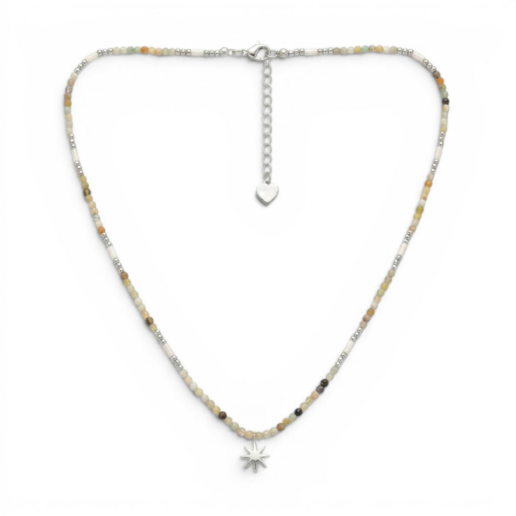 Collana con Ciondolo Stella Polare e Perline In Acciaio Inossidabile
