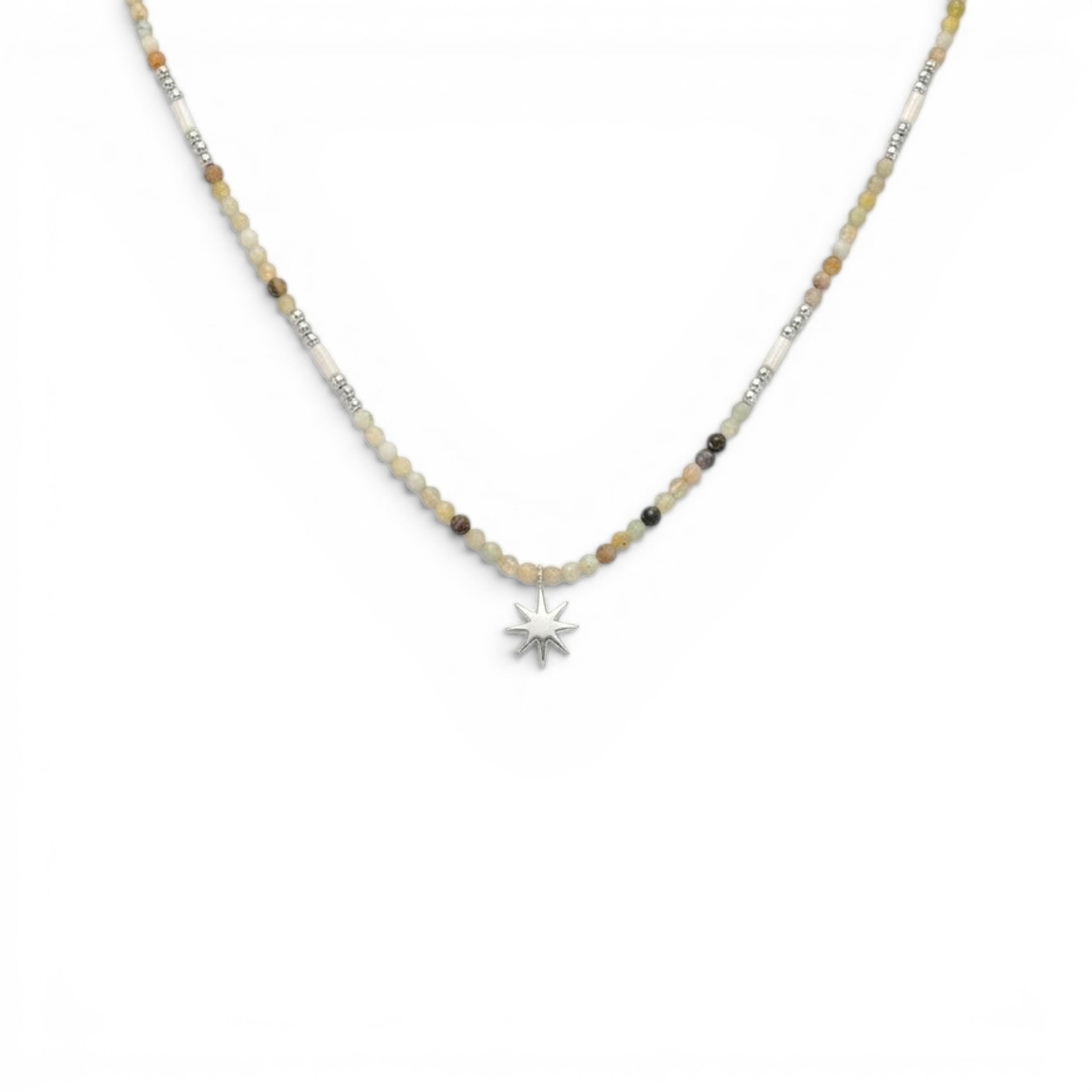 Collana con Ciondolo Stella Polare e Perline In Acciaio Inossidabile