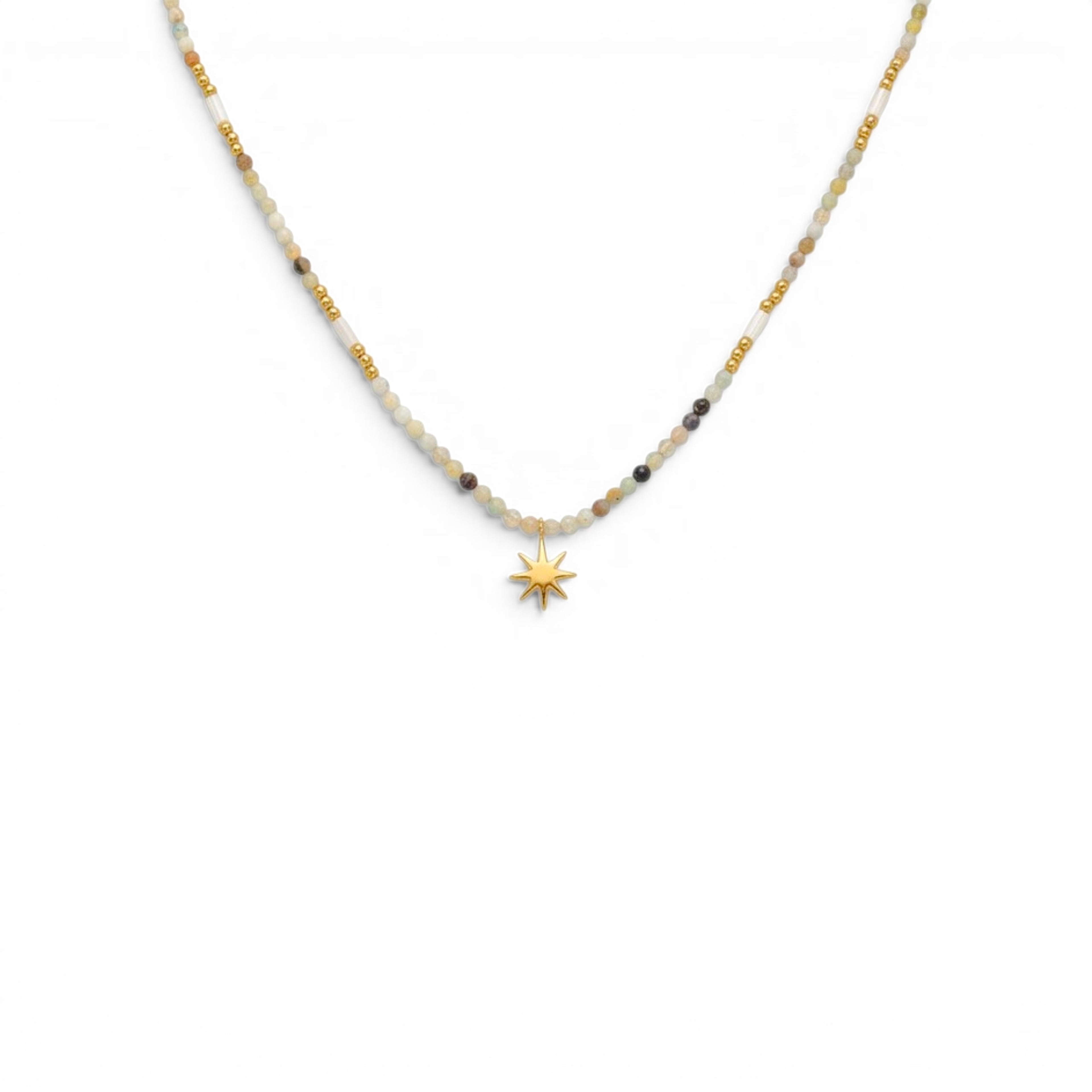 Collana con Ciondolo Stella Polare e Perline In Acciaio Inossidabile