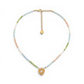 Collana Multicolor con Cuore Martellato e Perla In Acciaio Inossidabile