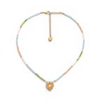 Collana Multicolor con Cuore Martellato e Perla In Acciaio Inossidabile