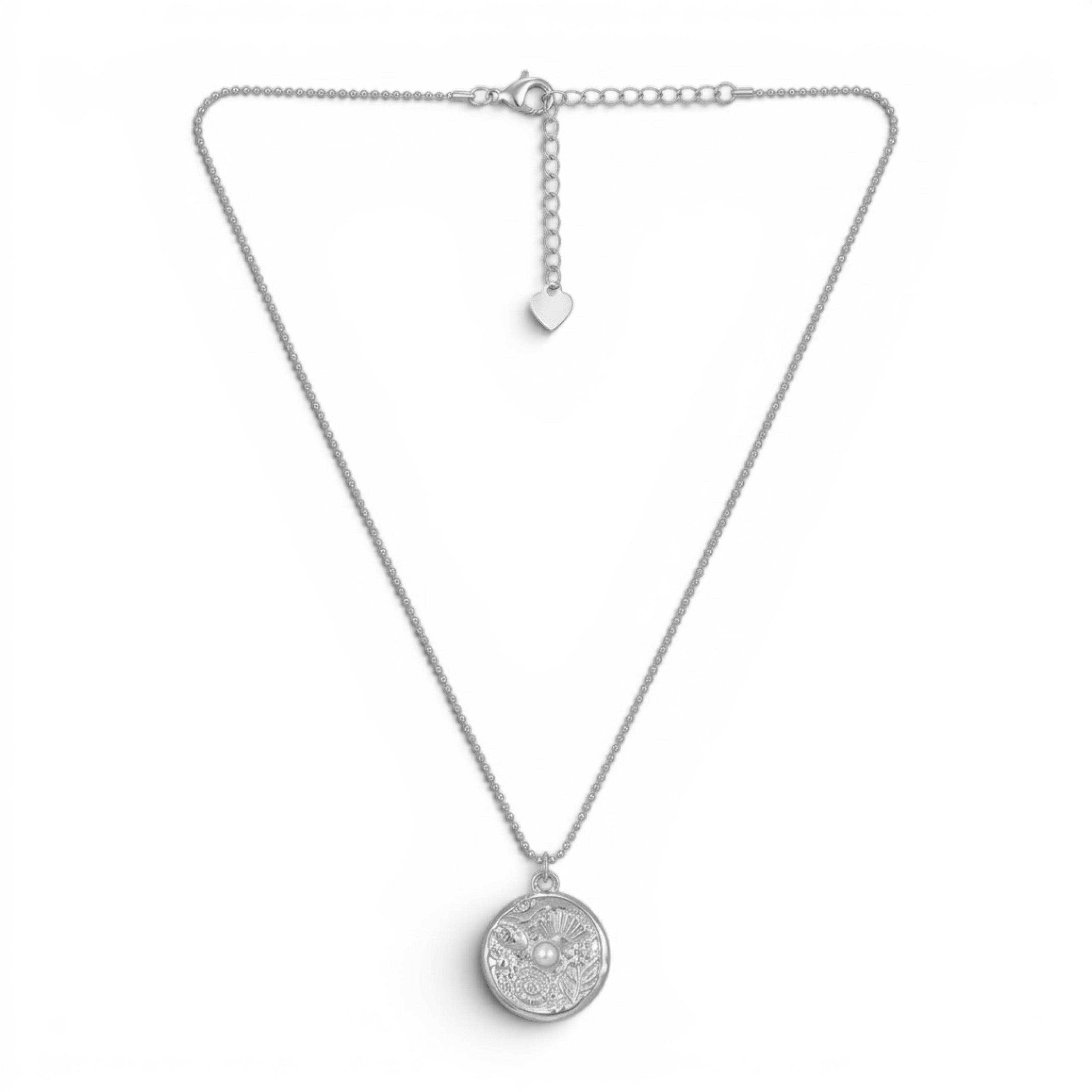 Collana Medaglia Marina con Perla Centrale In Acciaio Inossidabile