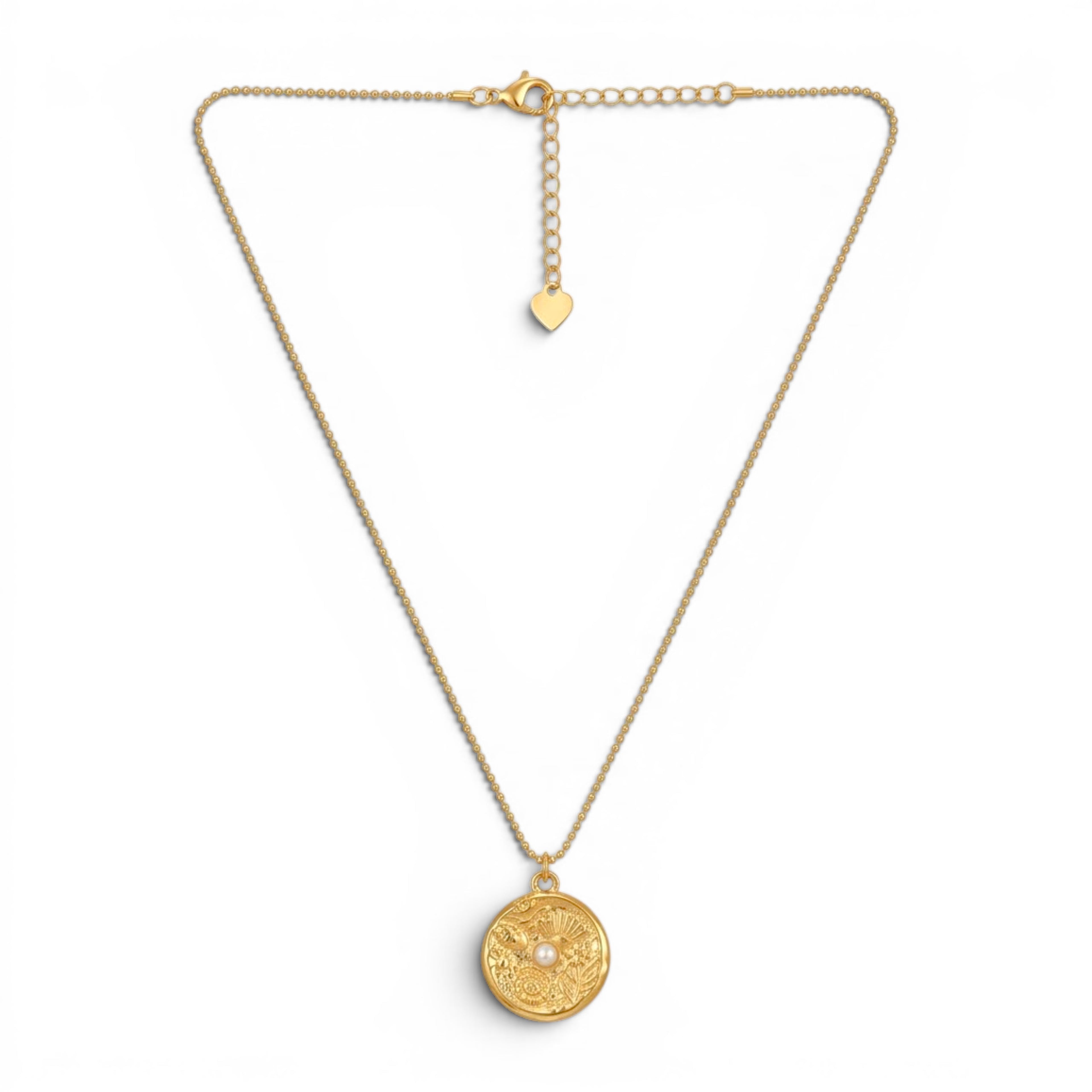 Collana Medaglia Marina con Perla Centrale In Acciaio Inossidabile