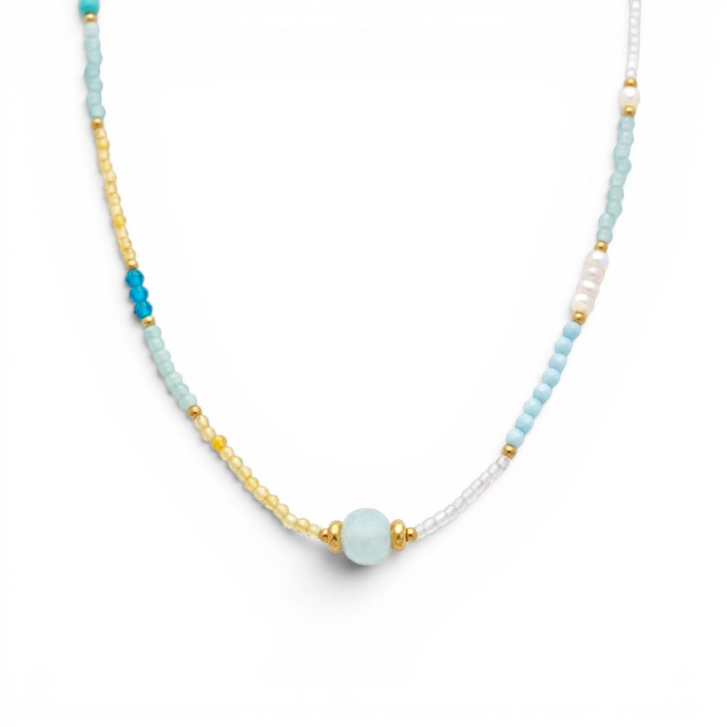 Collana Pastel Mix con Sfera Centrale in Pietra In Acciaio Inossidabile