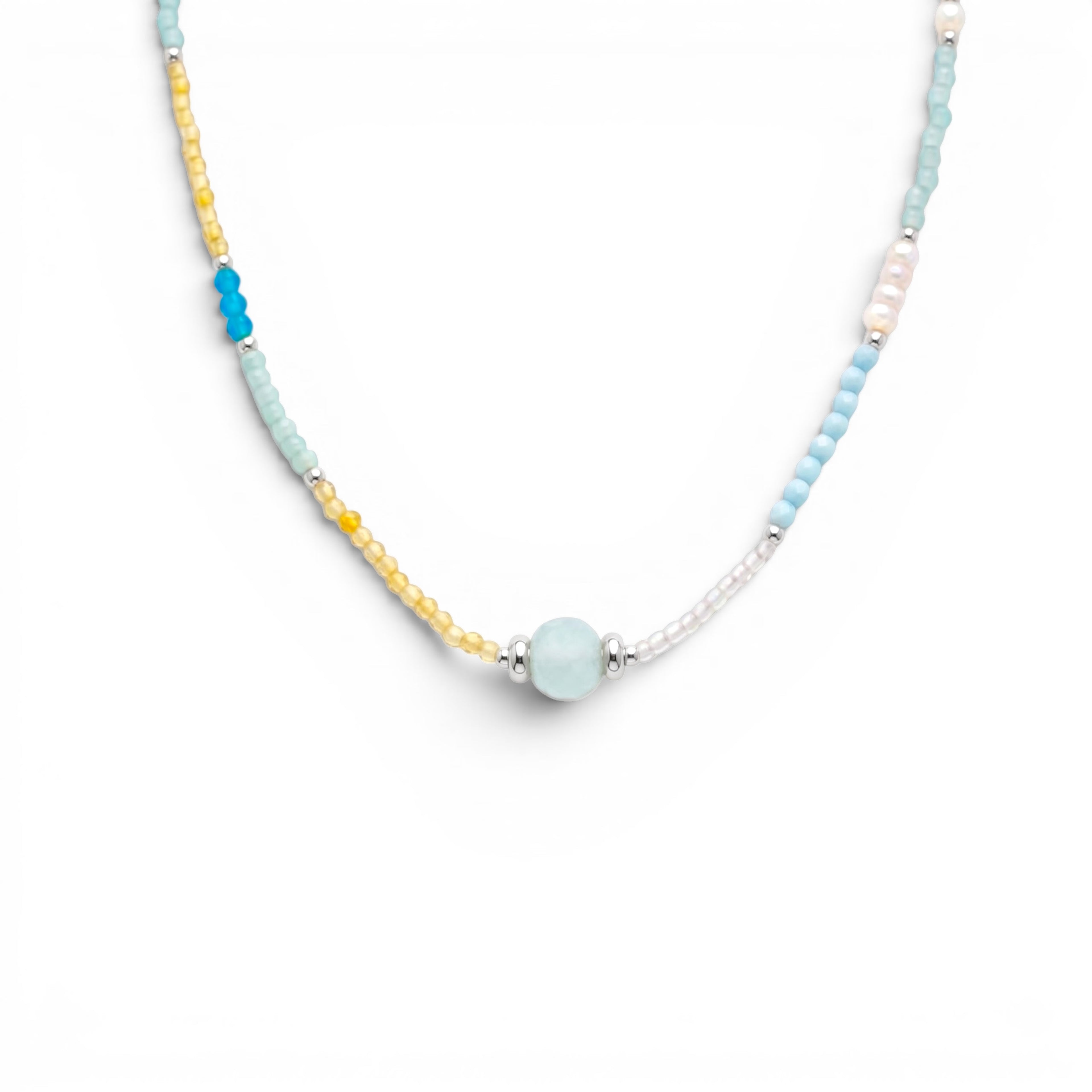 Collana Pastel Mix con Sfera Centrale in Pietra In Acciaio Inossidabile