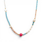 Collana Candy Pop con Pietra Fucsia e Perle In Acciaio Inossidabile