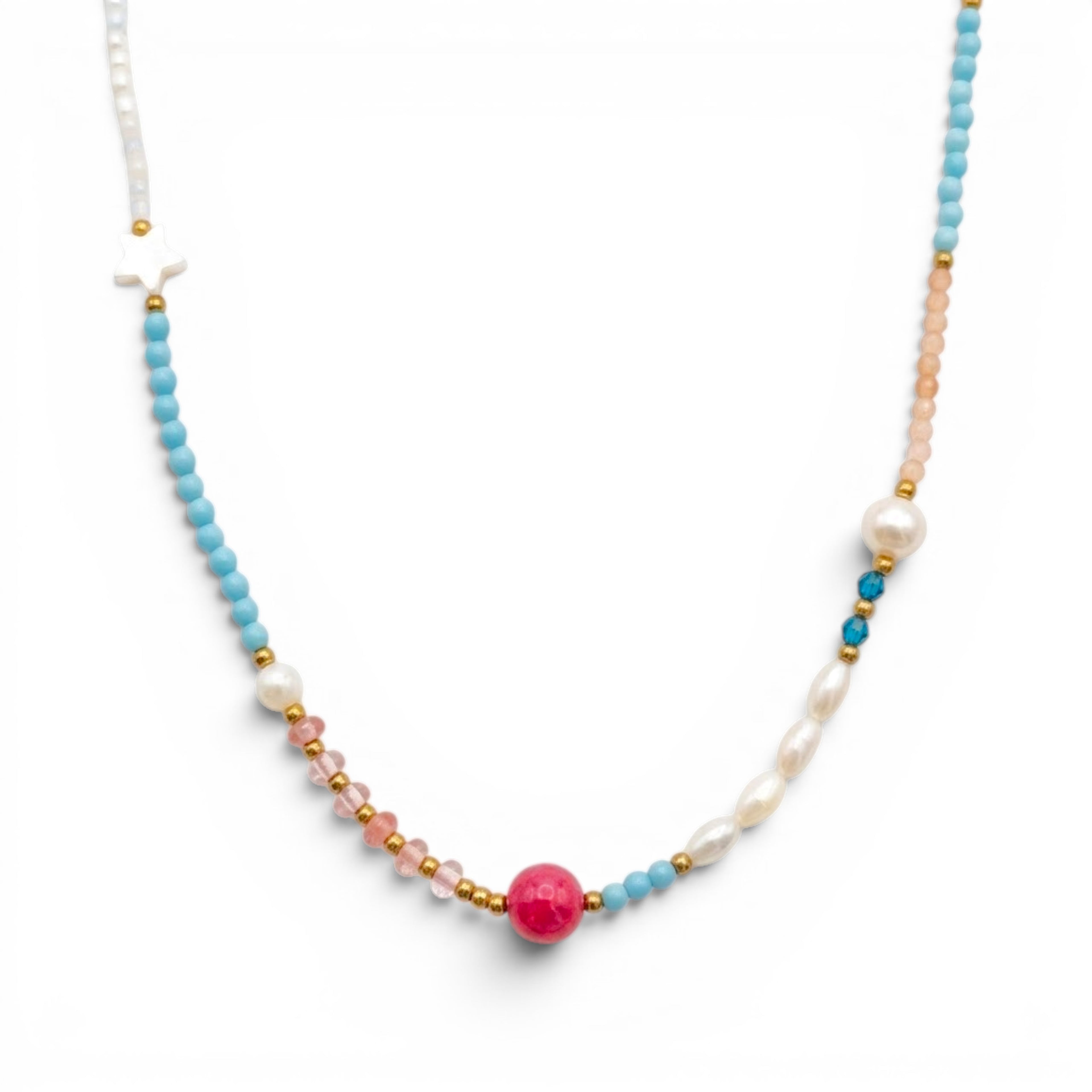 Collana Candy Pop con Pietra Fucsia e Perle In Acciaio Inossidabile