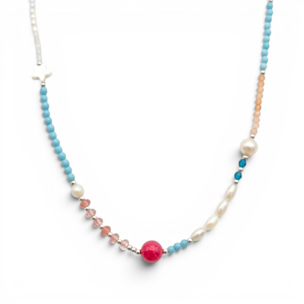 Collana Candy Pop con Pietra Fucsia e Perle In Acciaio Inossidabile