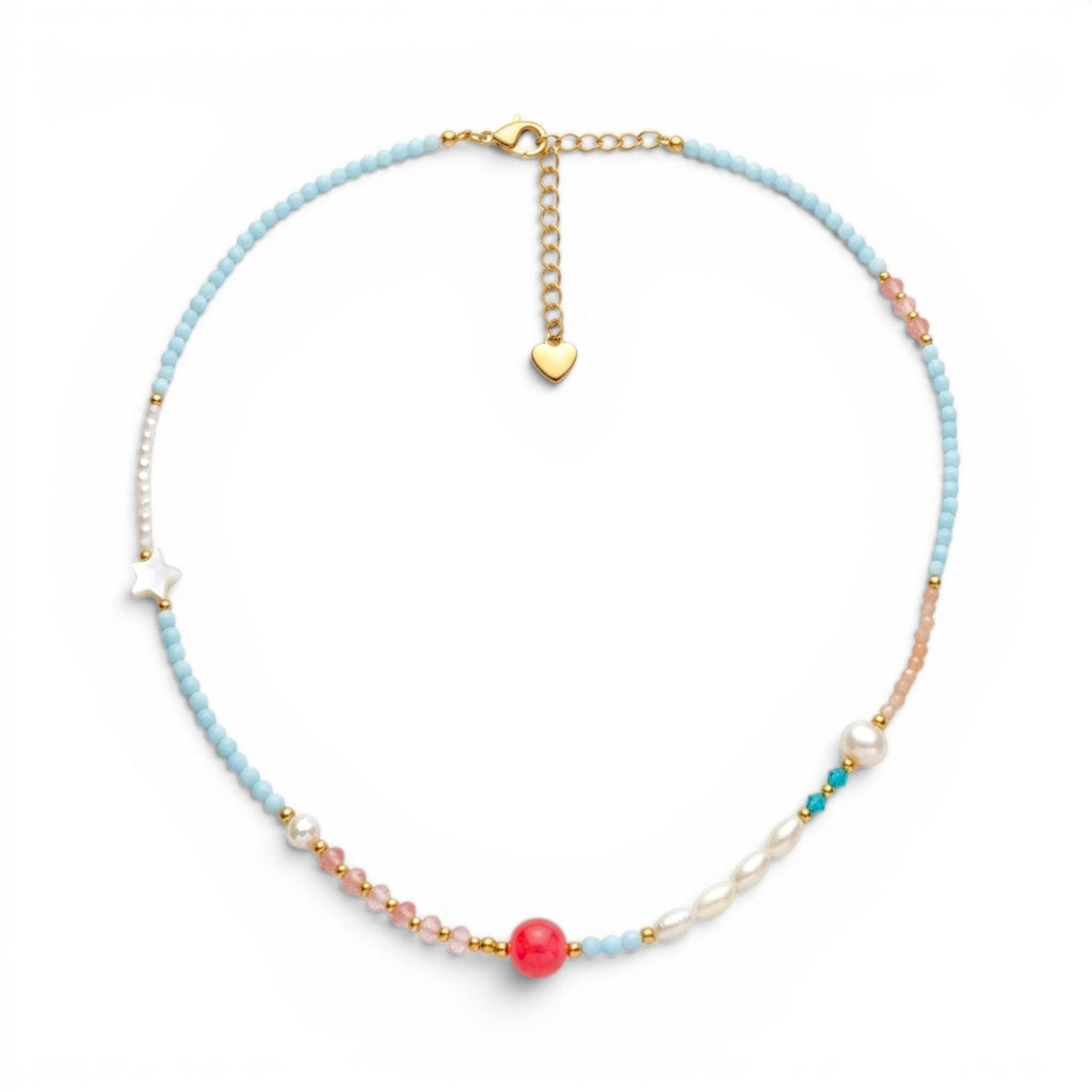Collana Candy Pop con Pietra Fucsia e Perle In Acciaio Inossidabile