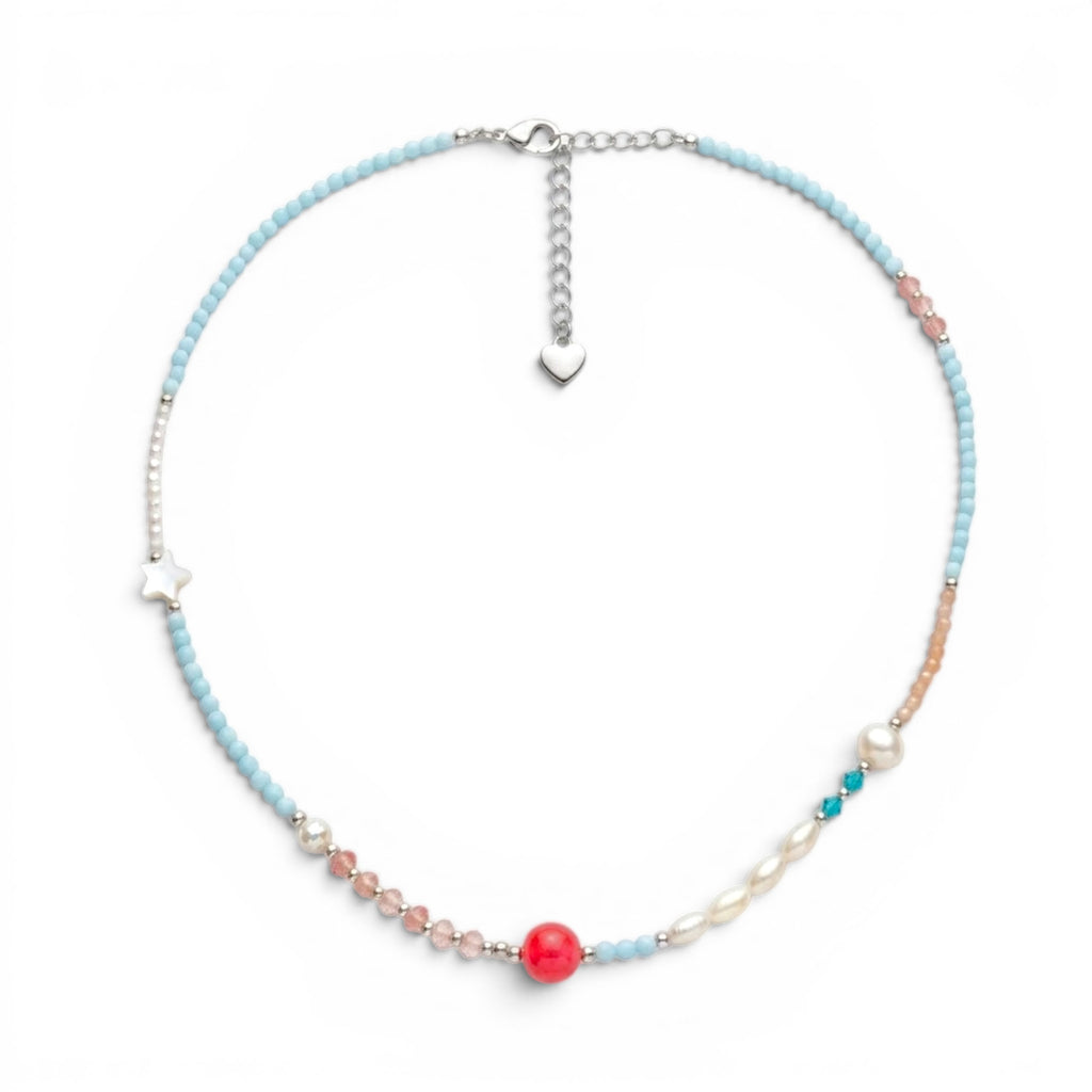 Collana Candy Pop con Pietra Fucsia e Perle In Acciaio Inossidabile