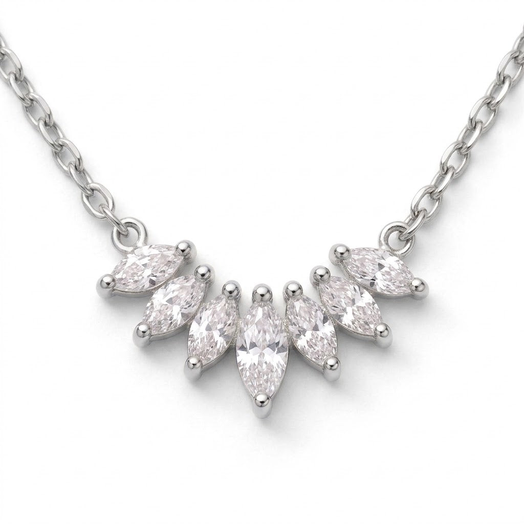 Collana Raggiera Navette con Zirconi In Acciaio Inossidabile