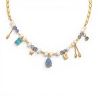 Collana Elegance Celeste con Perle e Pietre In Acciaio Inossidabile
