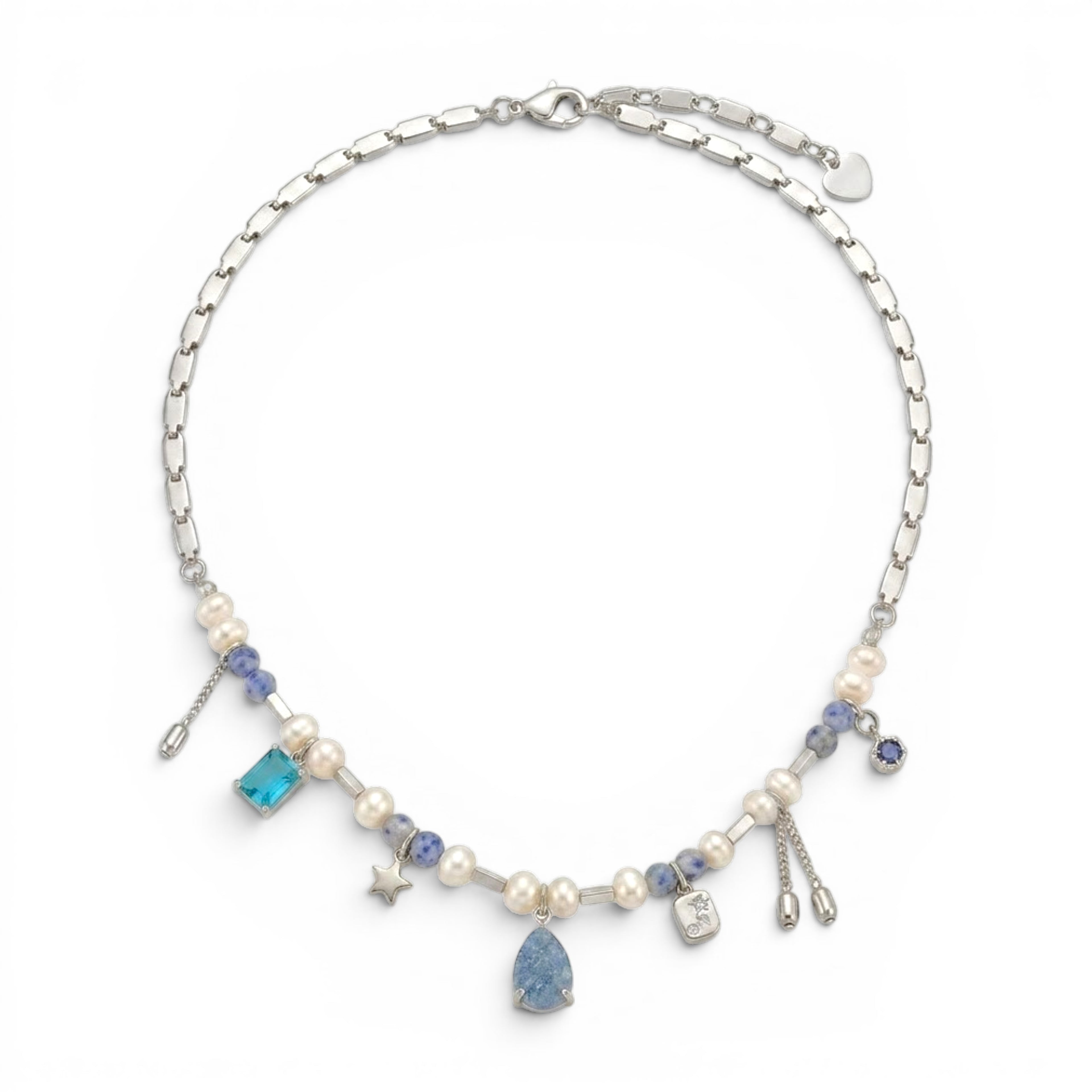 Collana Elegance Celeste con Perle e Pietre In Acciaio Inossidabile