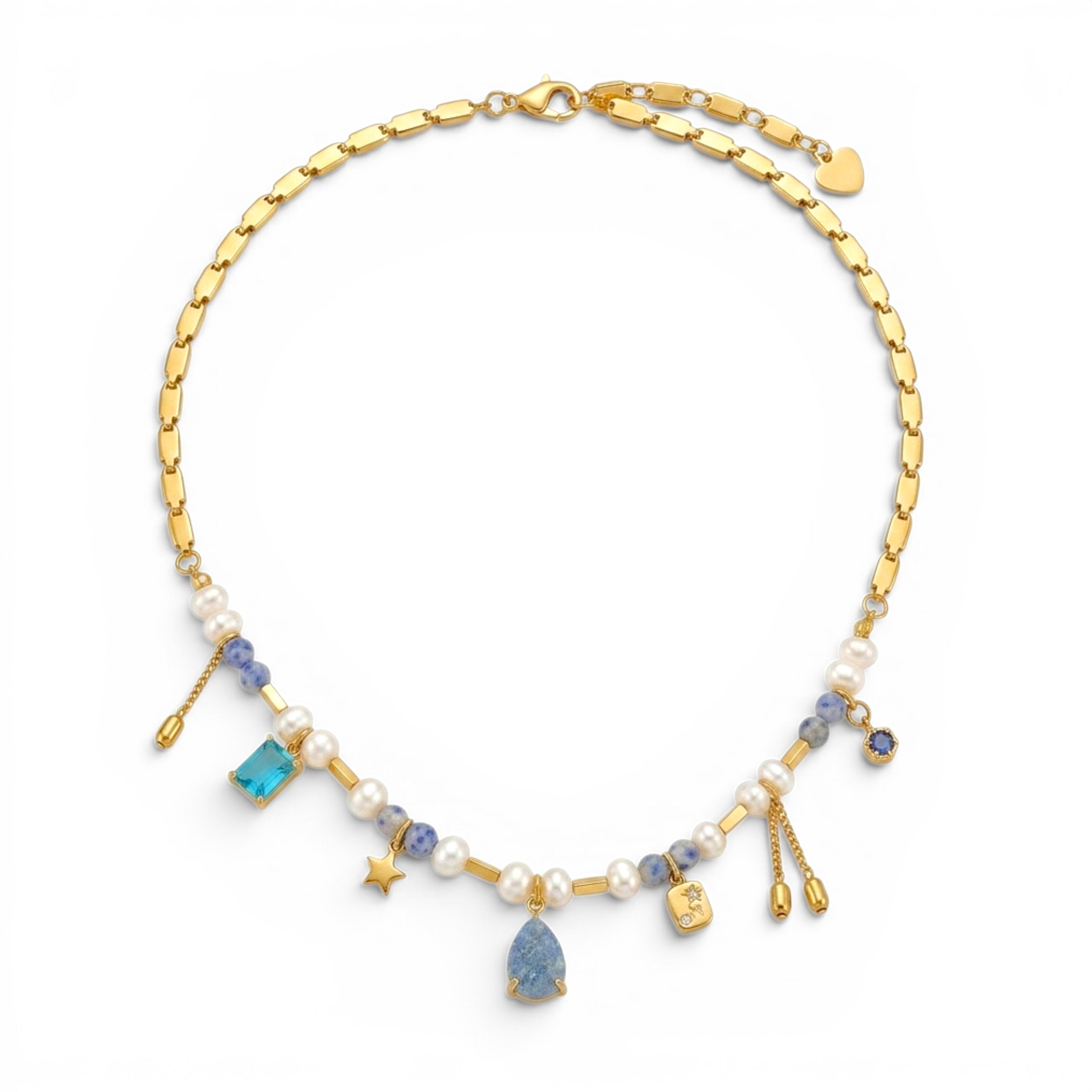 Collana Elegance Celeste con Perle e Pietre In Acciaio Inossidabile