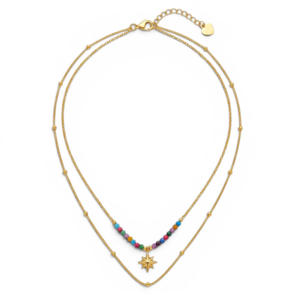 Collana Doppio Filo con Stella Polare e Perline Multicolor In Acciaio Inossidabile