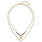 Collana Doppio Filo con Stella Polare e Perline Multicolor In Acciaio Inossidabile