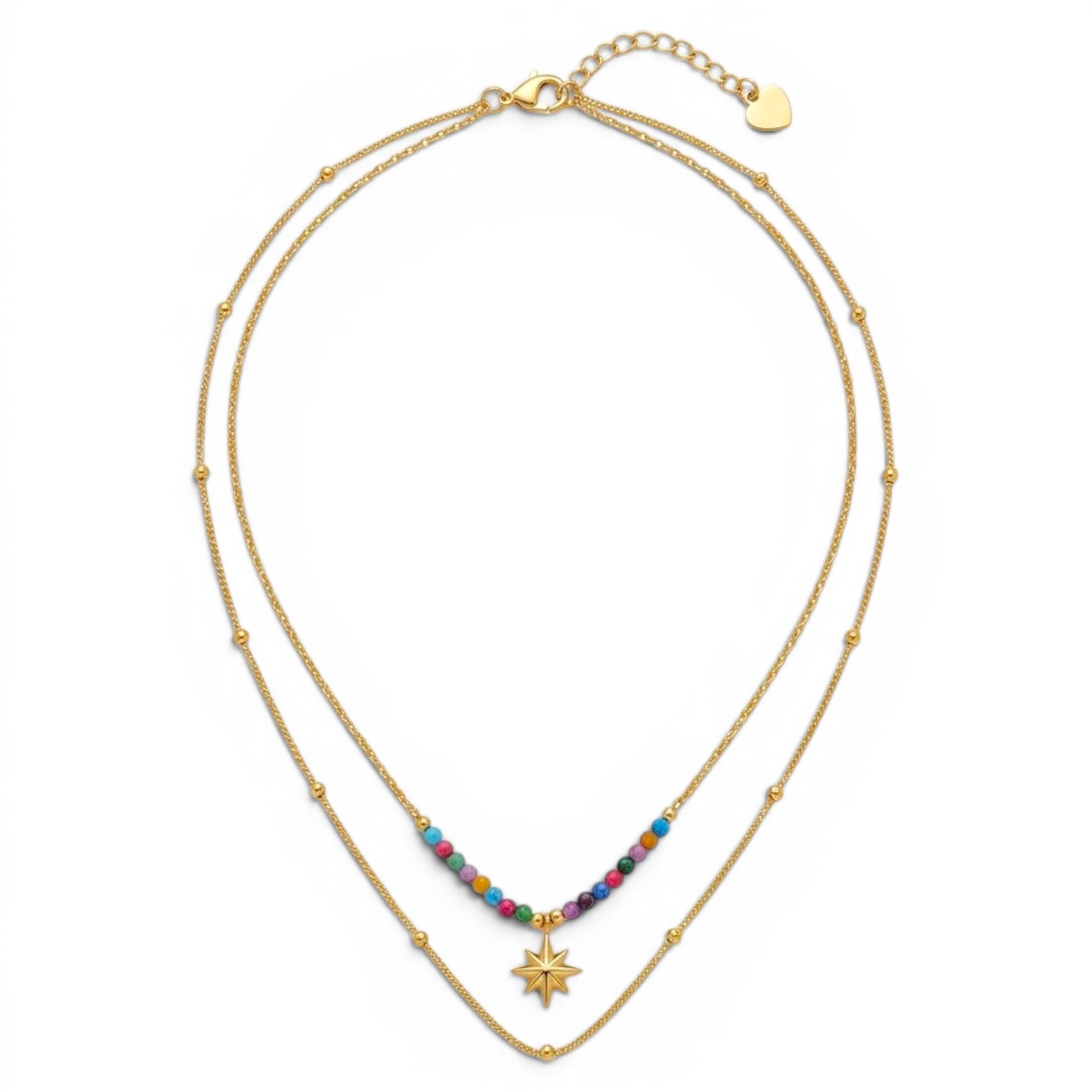 Collana Doppio Filo con Stella Polare e Perline Multicolor In Acciaio Inossidabile