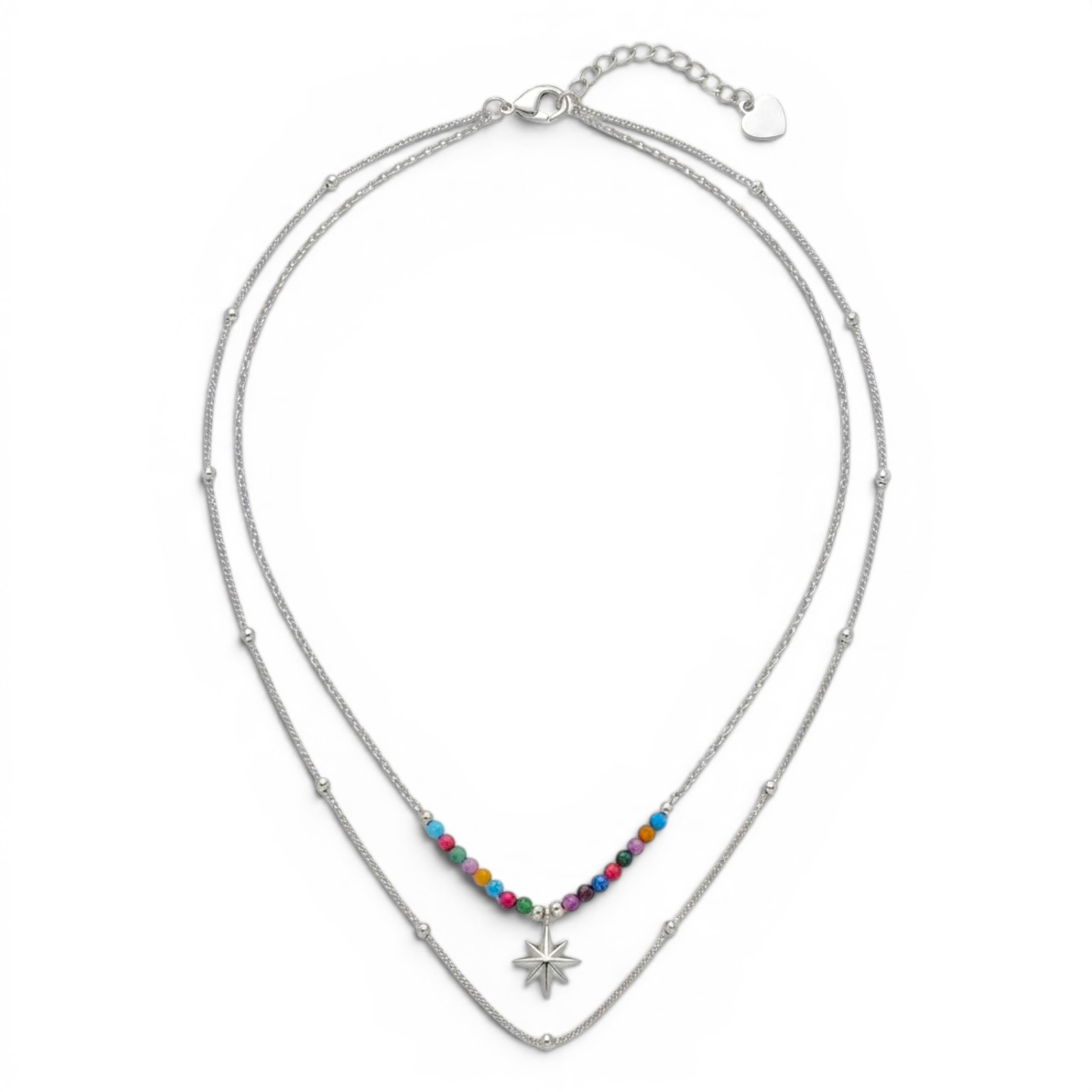 Collana Doppio Filo con Stella Polare e Perline Multicolor In Acciaio Inossidabile