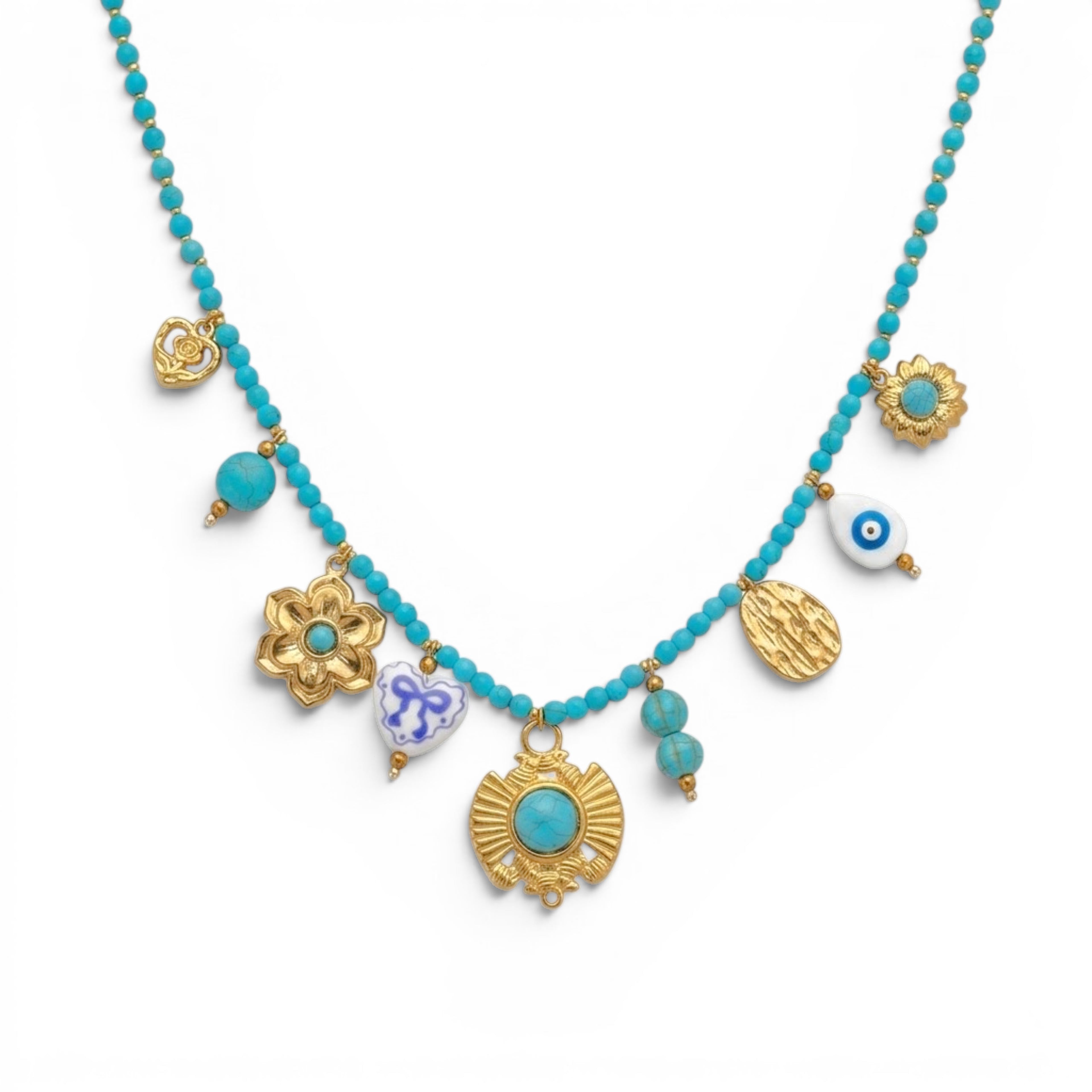 Collana Boho-Chic con Perline Turchesi In Acciaio Inossidabile