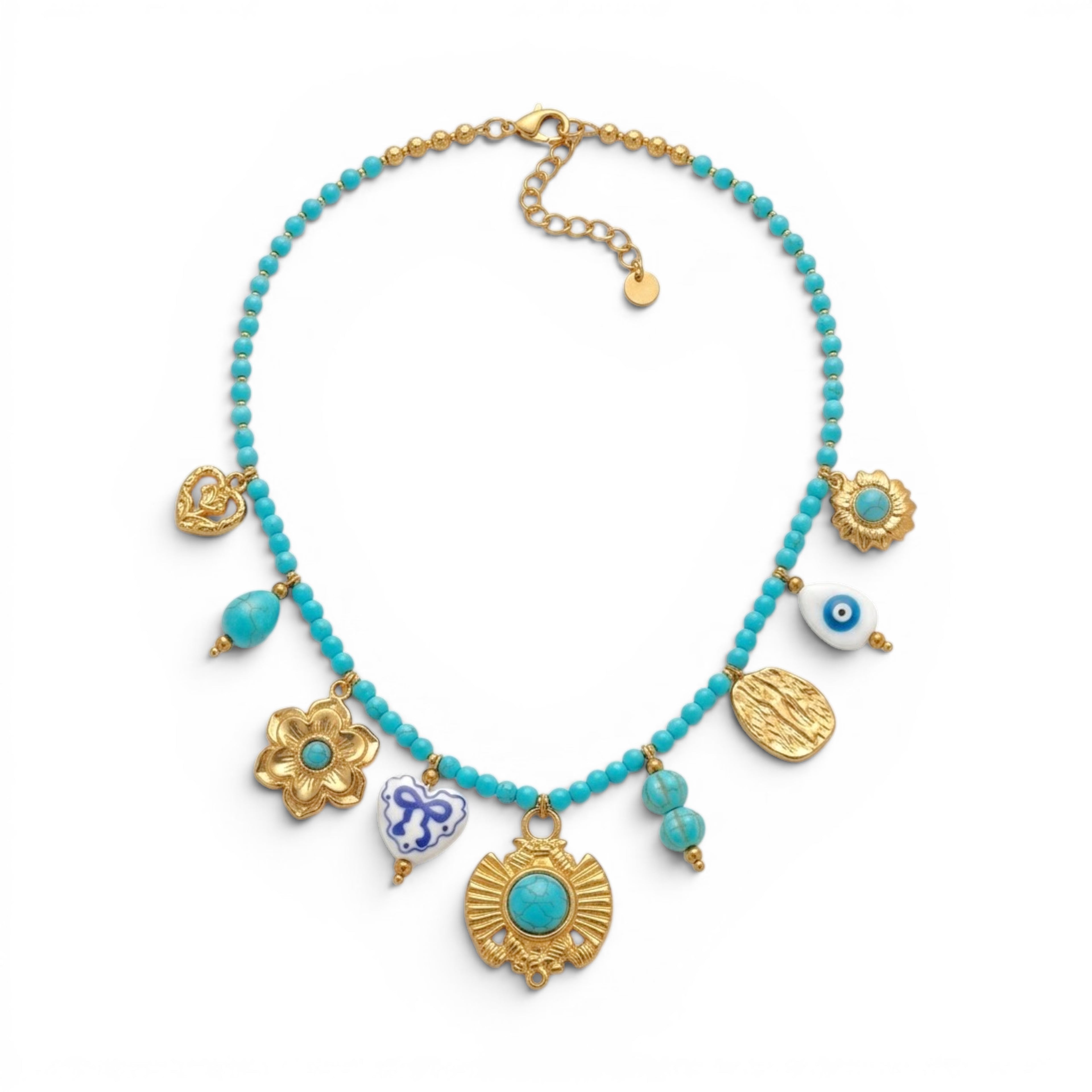 Collana Boho-Chic con Perline Turchesi In Acciaio Inossidabile