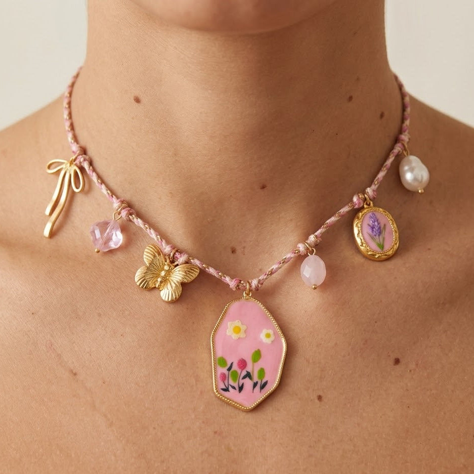 Collana Summer Garden Charm In Acciaio Inossidabile