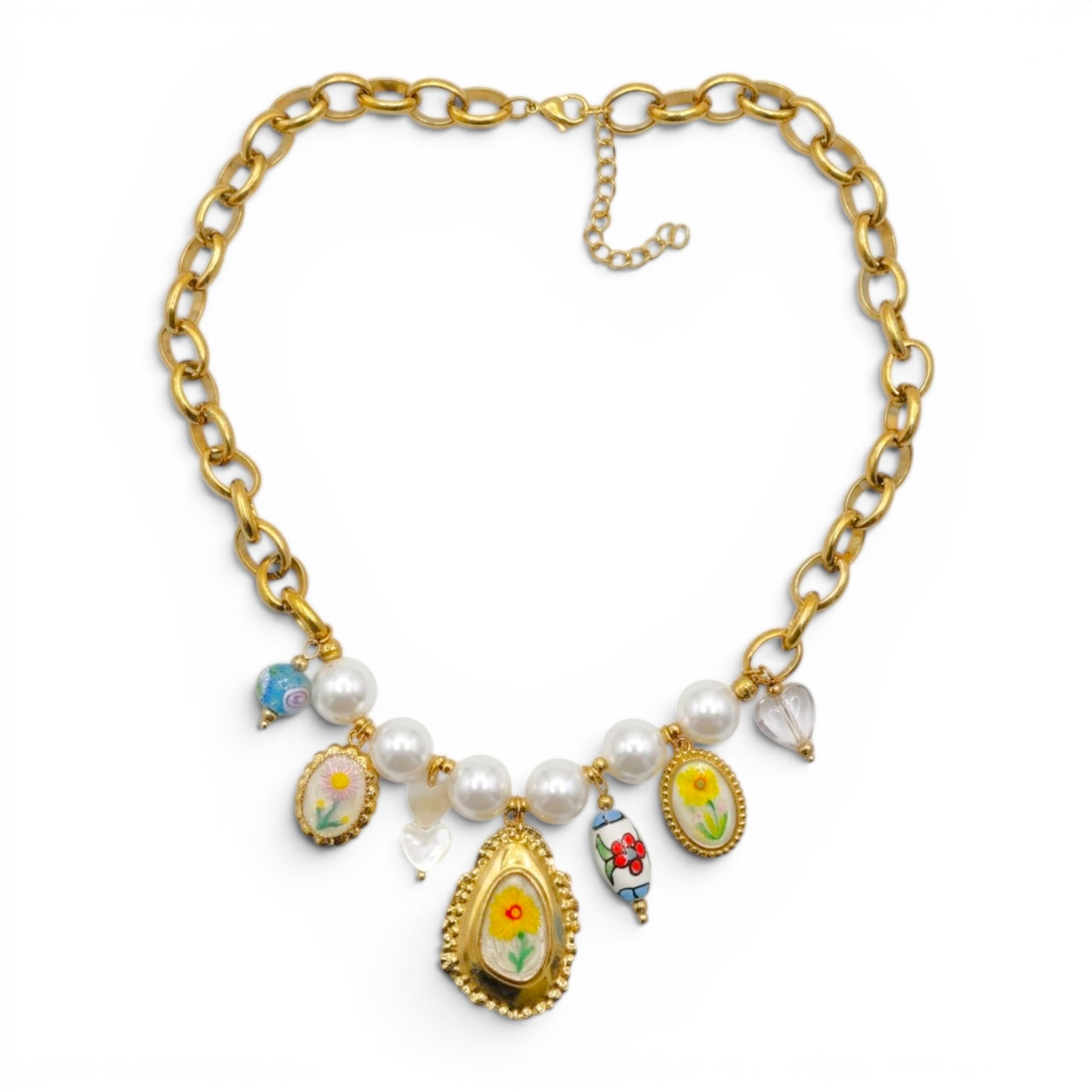Collana Retro Botanical Charm In Acciaio Inossidabile