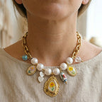 Collana Retro Botanical Charm In Acciaio Inossidabile