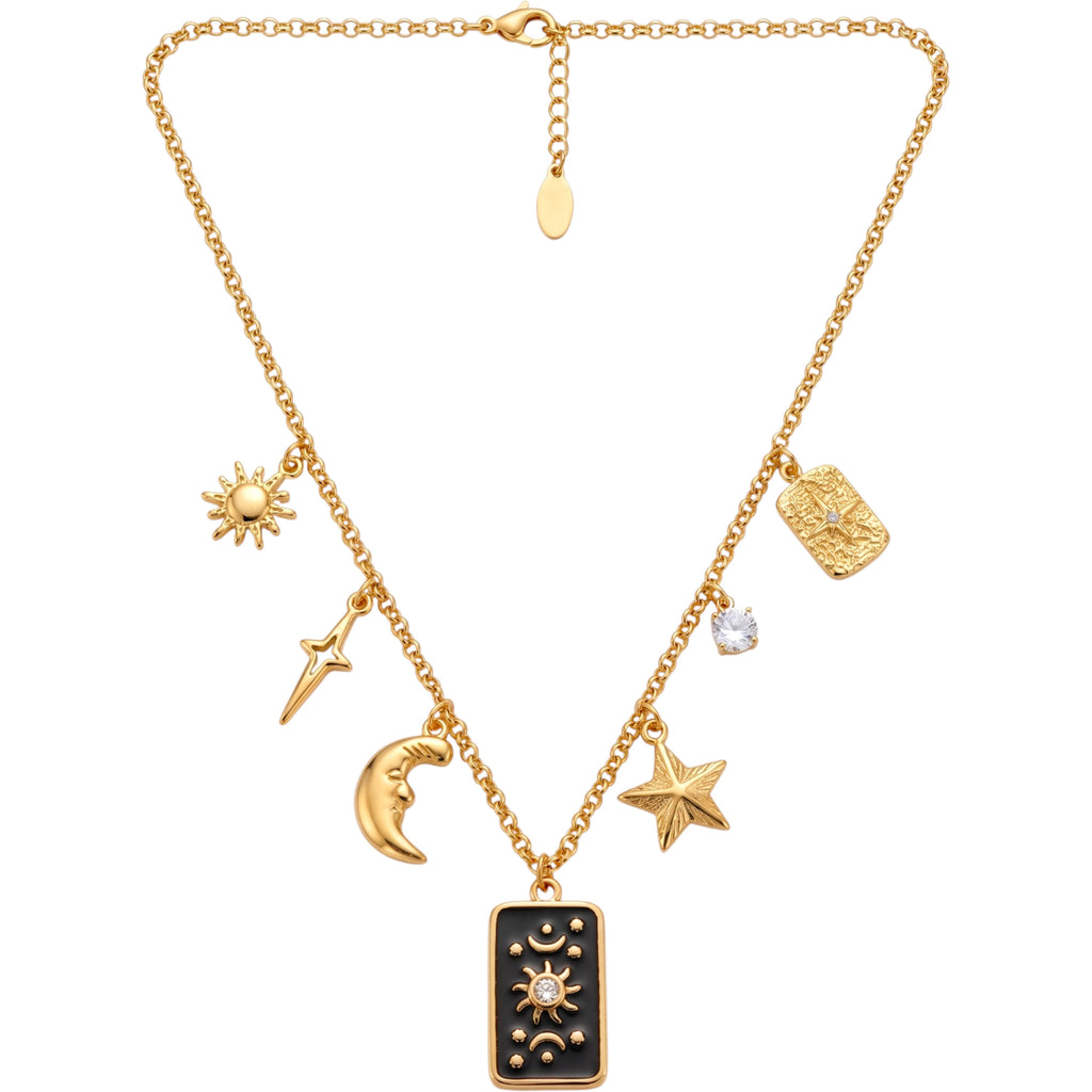 Collana Charm Tarocco e Simboli Astrali In Acciaio Inossidabile