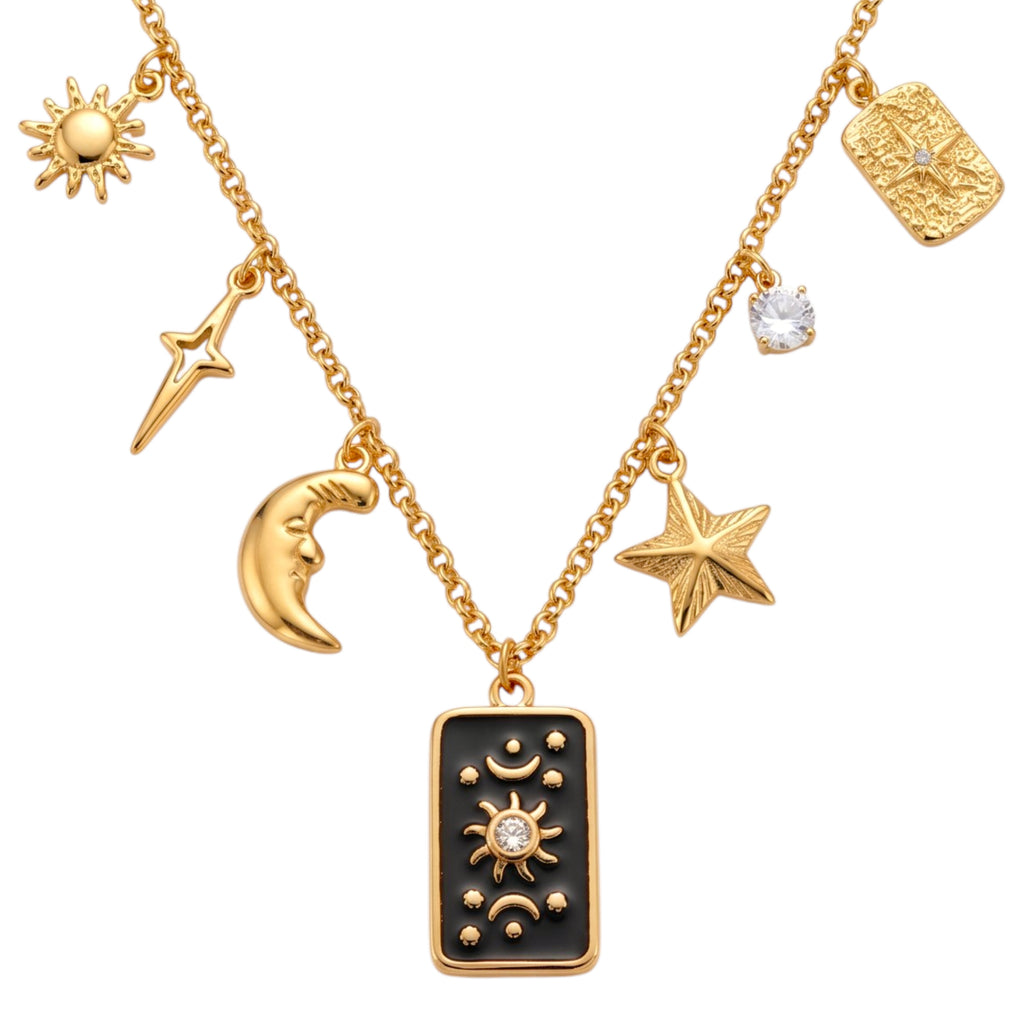 Collana Charm Tarocco e Simboli Astrali In Acciaio Inossidabile