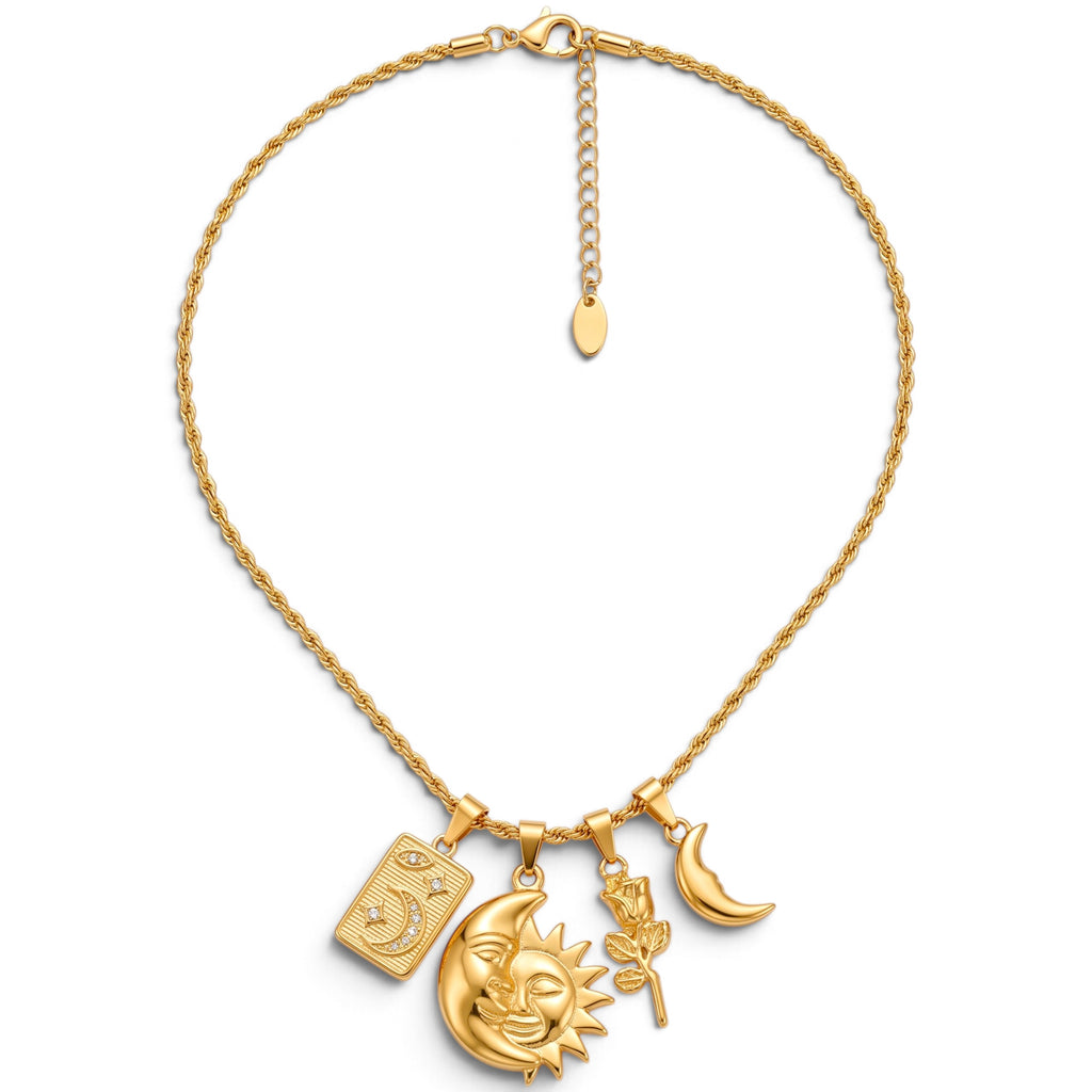 Collana Torchon con Simboli Cosmici In Acciaio Inossidabile