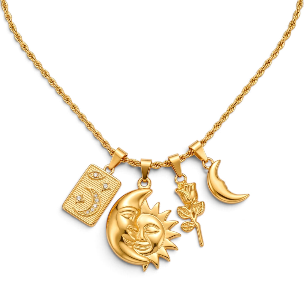 Collana Torchon con Simboli Cosmici In Acciaio Inossidabile