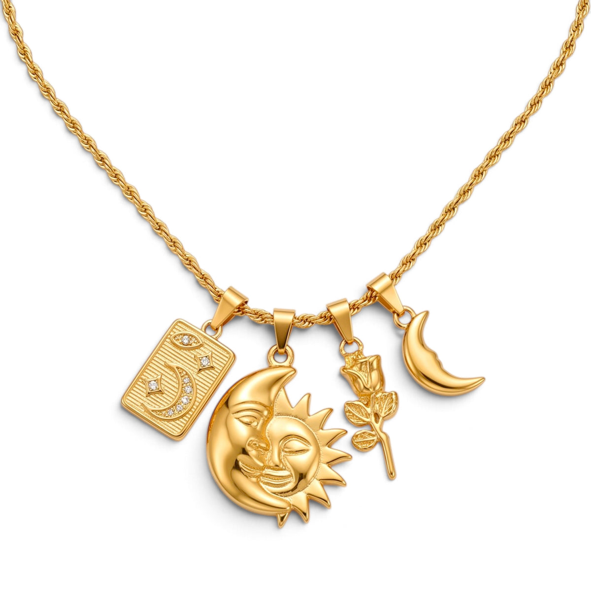 Collana Torchon con Simboli Cosmici In Acciaio Inossidabile