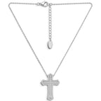 Collana Croce Pavé a Doppia Cornice In Acciaio Inossidabile