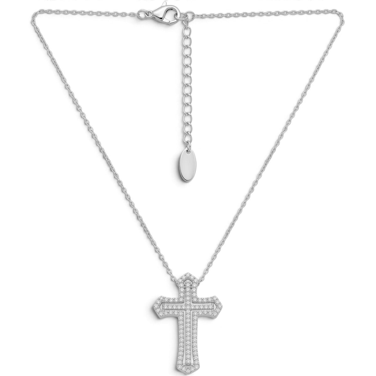 Collana Croce Pavé a Doppia Cornice In Acciaio Inossidabile