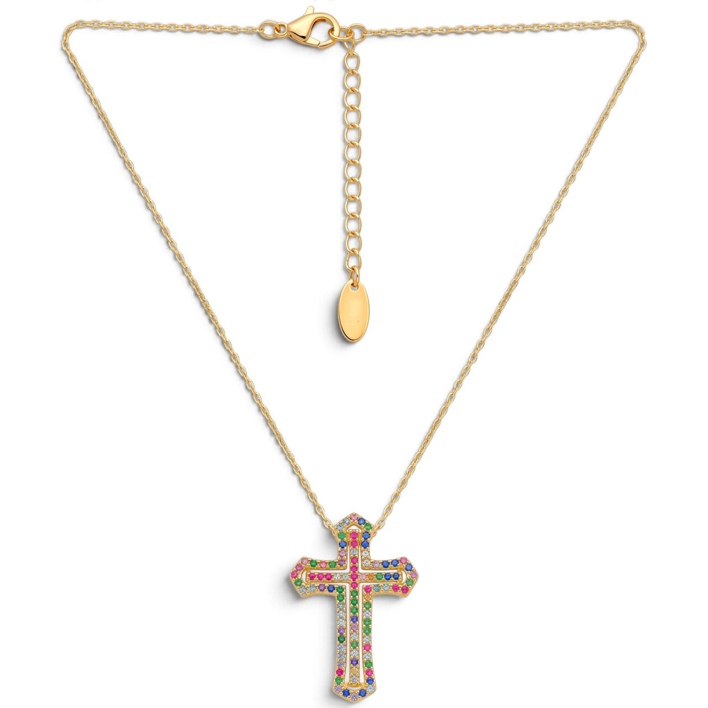 Collana Croce Pavé a Doppia Cornice In Acciaio Inossidabile