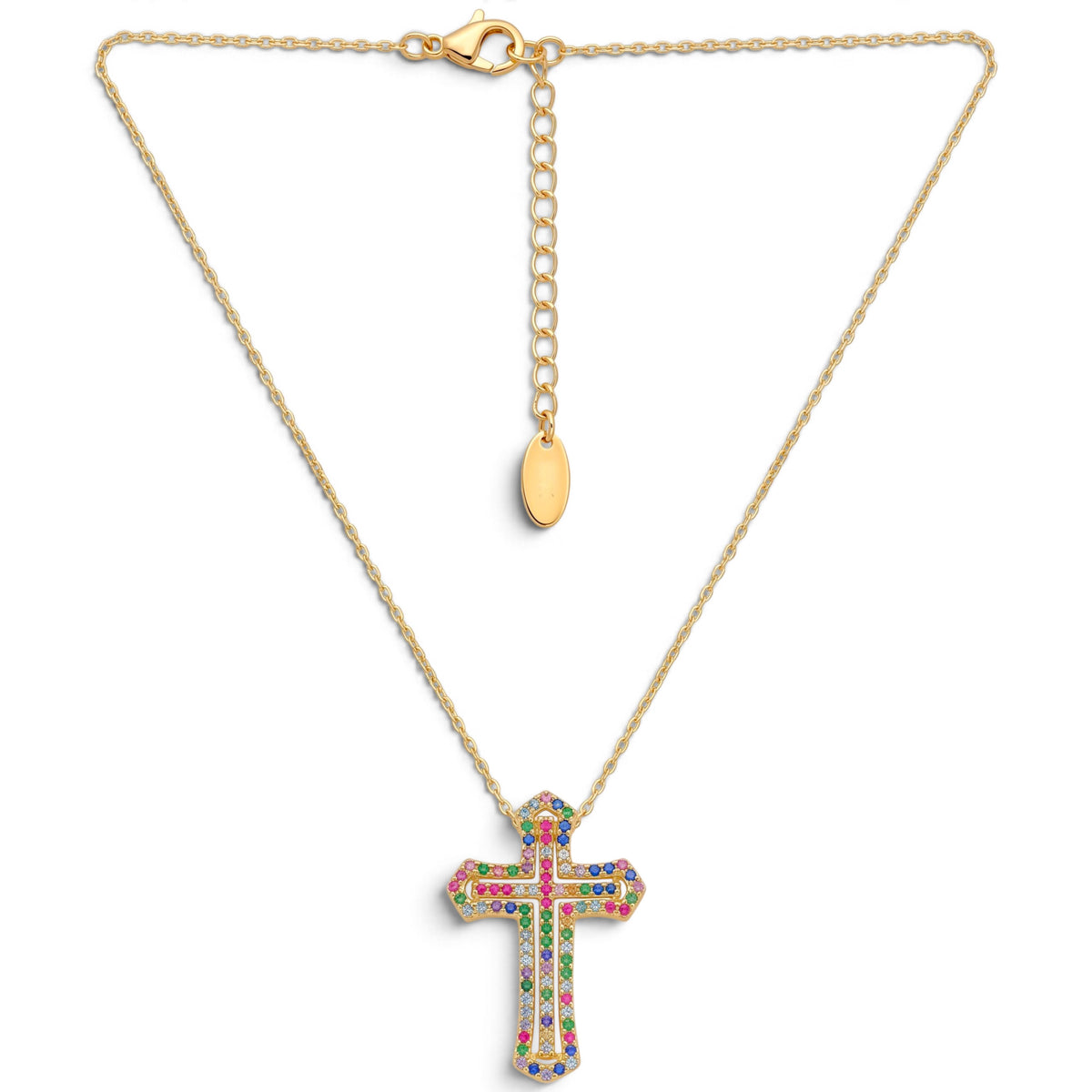 Collana Croce Pavé a Doppia Cornice In Acciaio Inossidabile