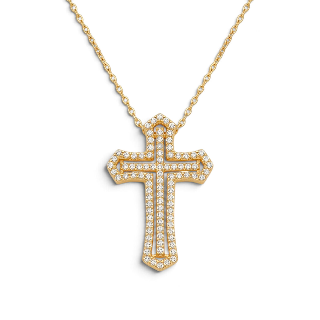 Collana Croce Pavé a Doppia Cornice In Acciaio Inossidabile