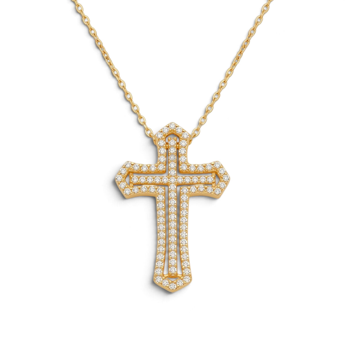 Collana Croce Pavé a Doppia Cornice In Acciaio Inossidabile