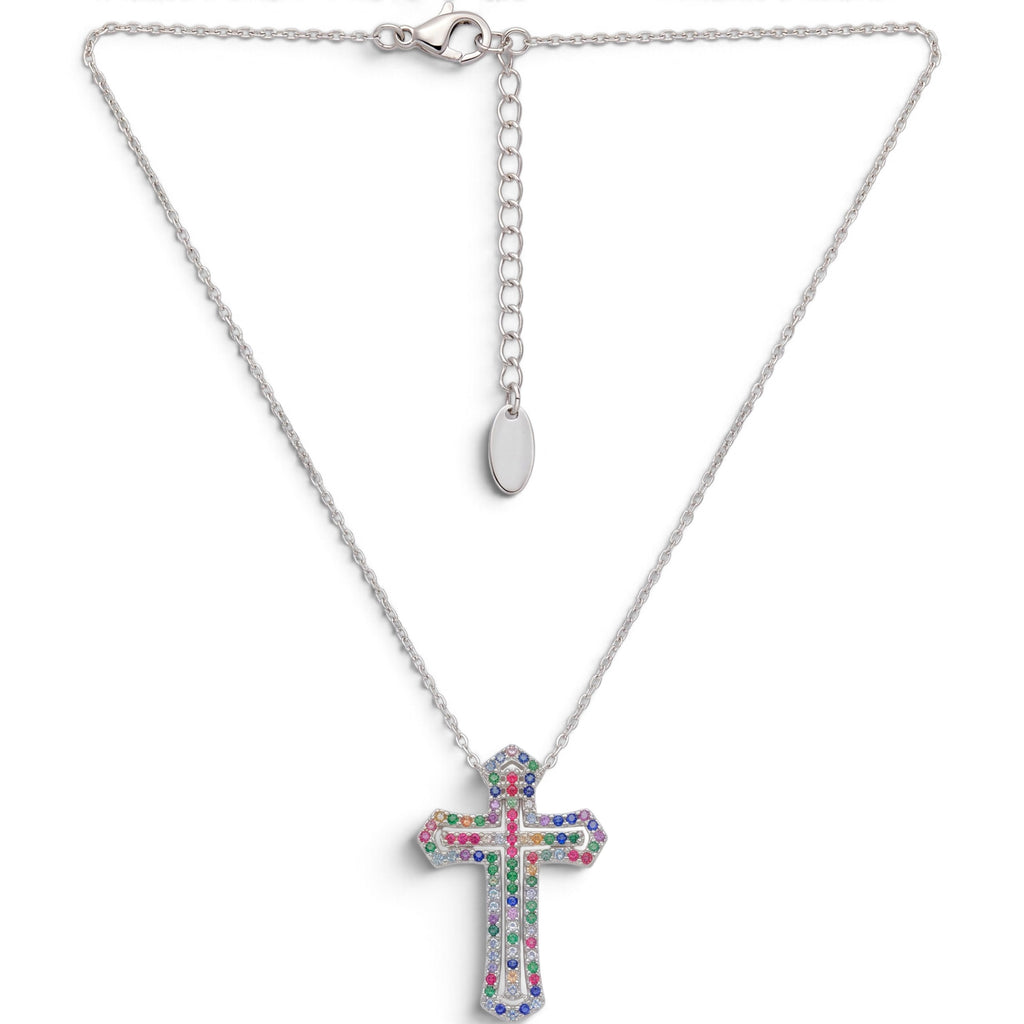Collana Croce Pavé a Doppia Cornice In Acciaio Inossidabile