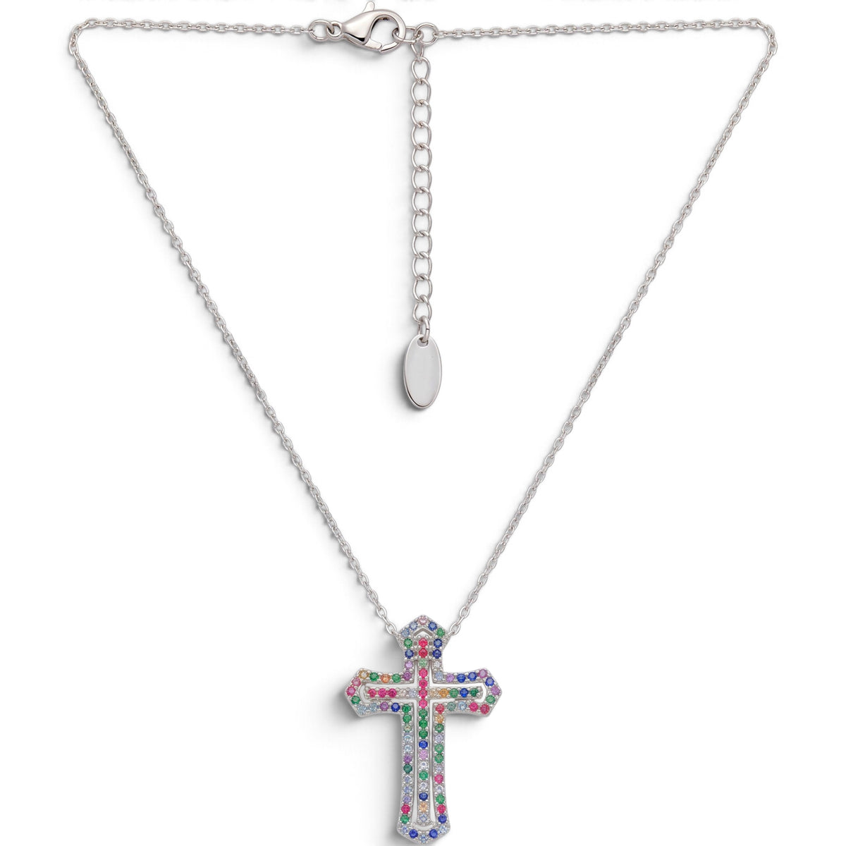 Collana Croce Pavé a Doppia Cornice In Acciaio Inossidabile
