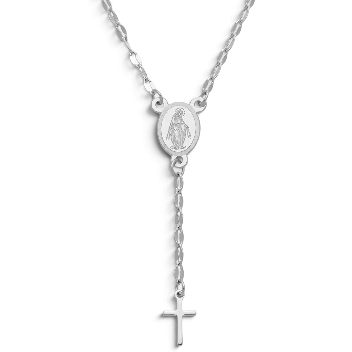 Collana Rosario con Medaglia Miracolosa e Croce In Acciaio Inossidabile