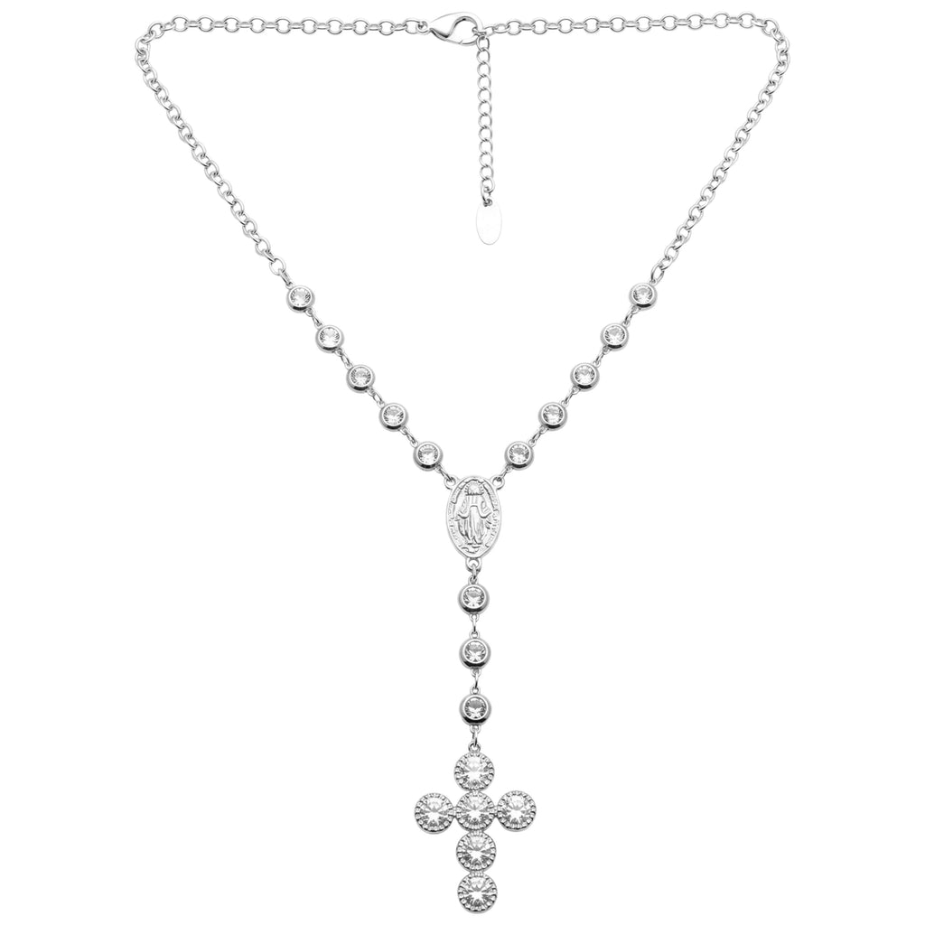 Collana Rosario con Zirconi e Crociera Centrale In Acciaio Inossidabile