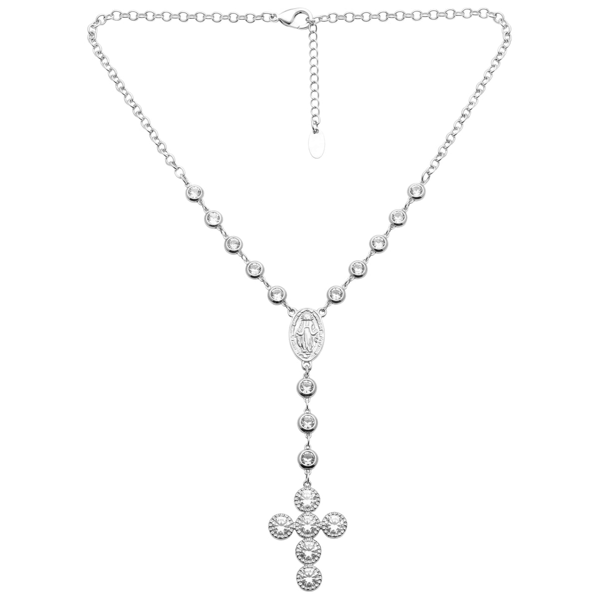 Collana Rosario con Zirconi e Crociera Centrale In Acciaio Inossidabile