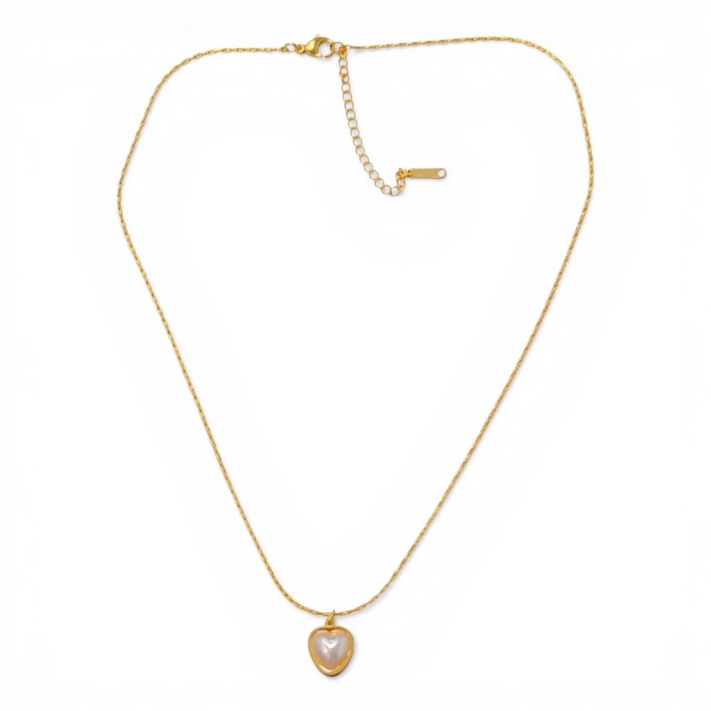 Collana Sottile con Cuore Madreperla In Acciaio Inossidabile